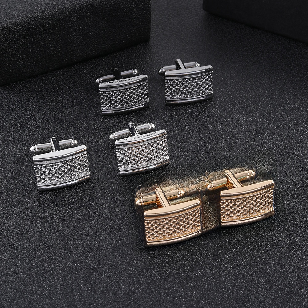 Men's Business Square Cufflinks Alloy Metal Grid Pattern Hammered Texture For Wedding Party Office Formal Shirts Suit Accessories Luxury Jewelry Gift
