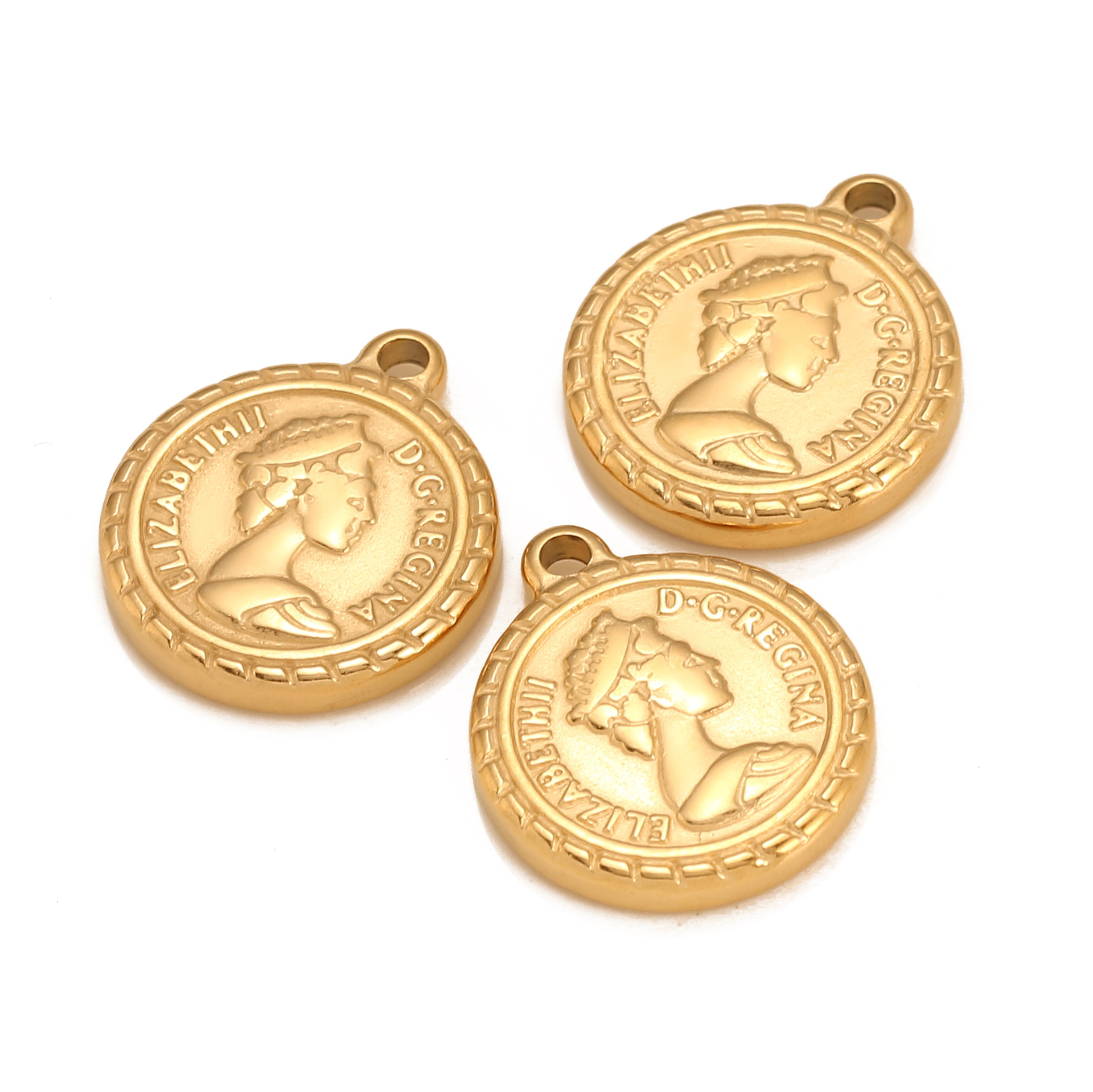 Vintage 304 Stainless Steel Queen Elizabeth II Embossed Coin Pendant DIY Jewelry Making Accessories Retro Gold Silver Round Portrait Medal Charm For Necklace Bracelet