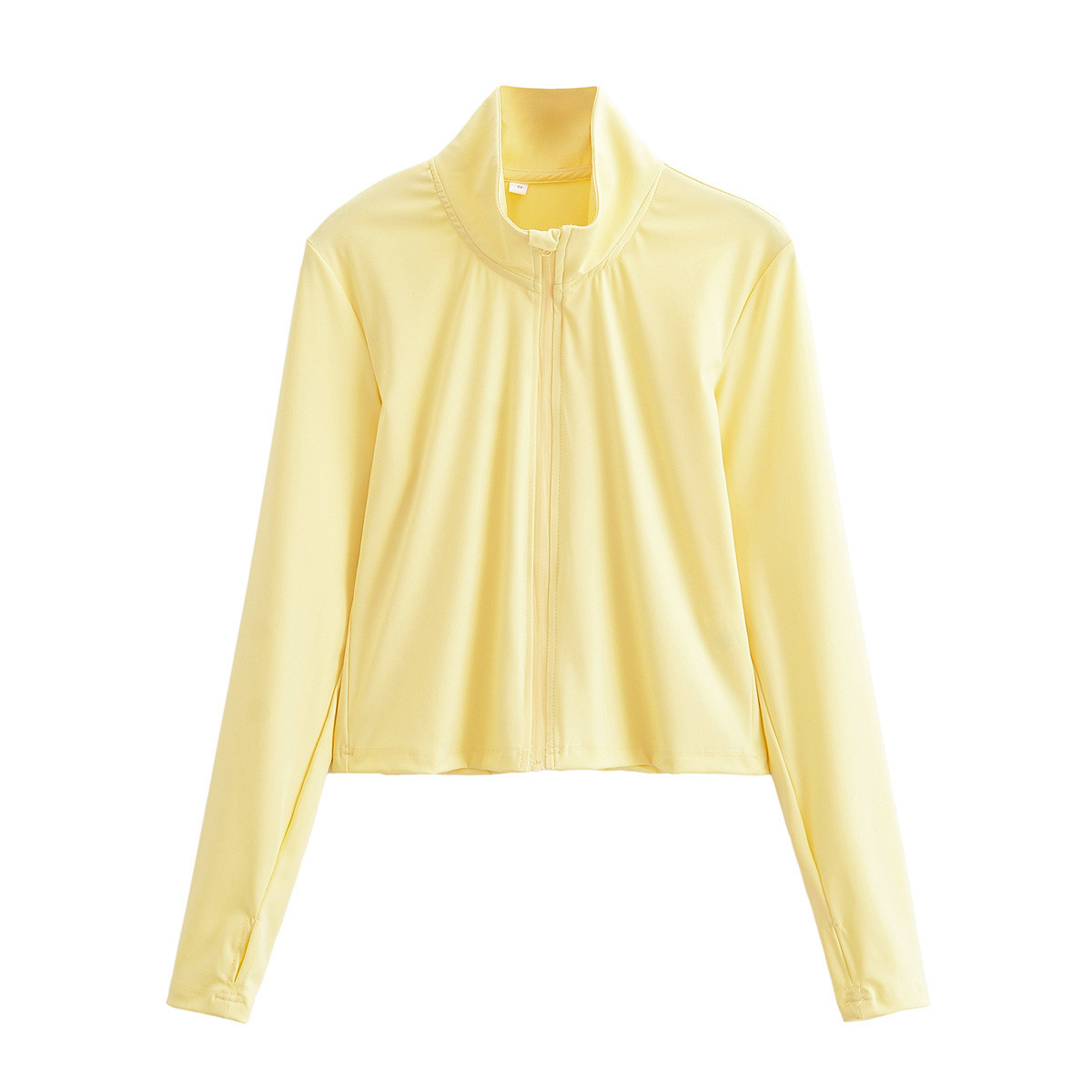 Women's Slim Fit 100% Polyester Sports Jacket Stand Collar Zipper Front Long Sleeve Running Yoga Coat With Thumbholes Solid Color Minimalist Activewear