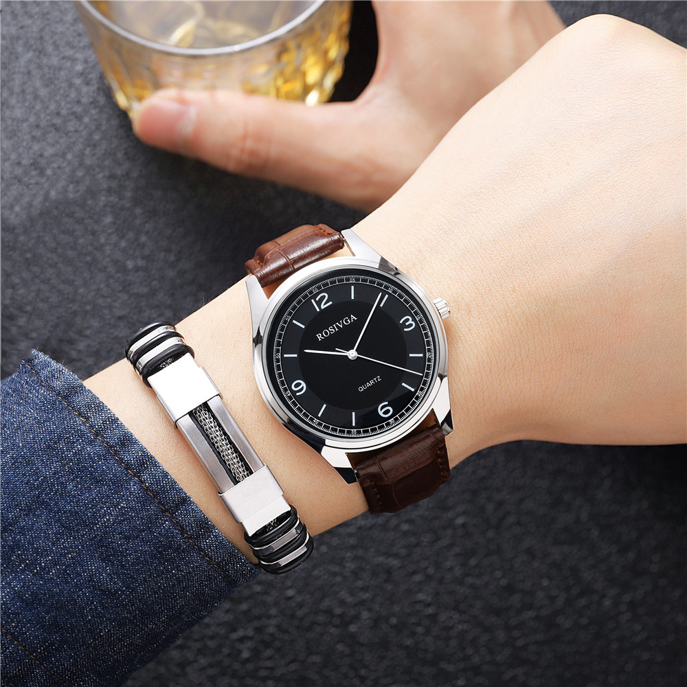 Men's Business Quartz Watch Alloy Case Large Numeric Dial PU Leather Alligator Texture Strap Minimalist Casual Wristwatch For Office Daily Wear