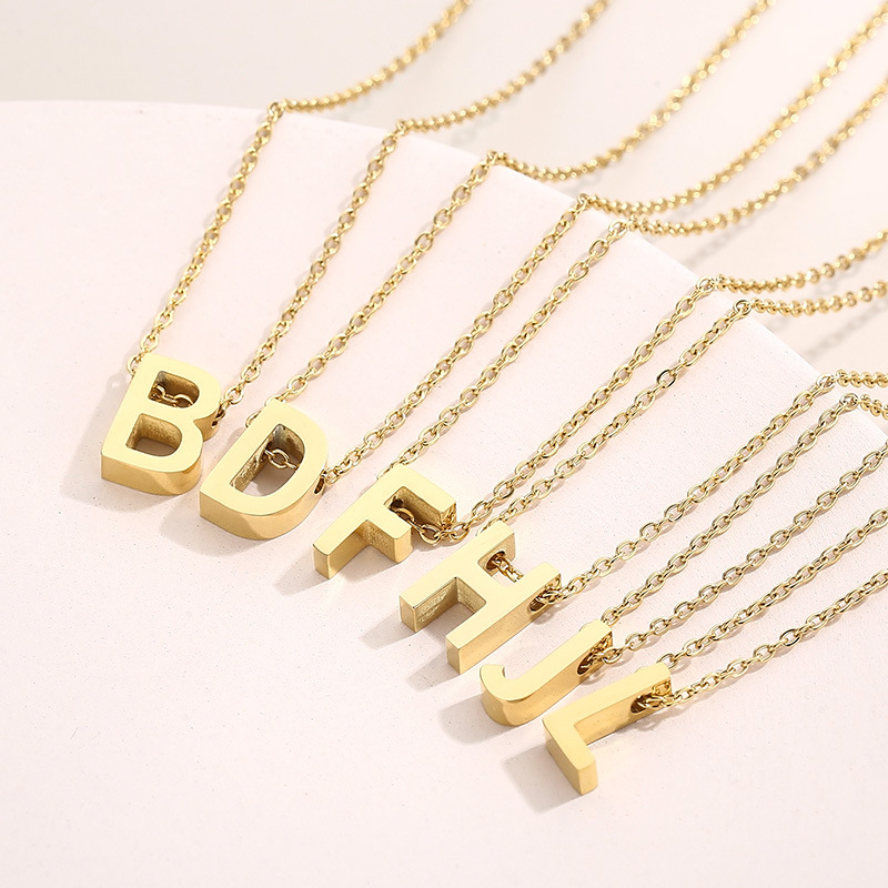 Stainless Steel Gold Plated Initial Necklace Capital Letter A-Z Pendant Necklaces For Women Girls Minimalist Personalized Jewelry Daily Gift Accessory
