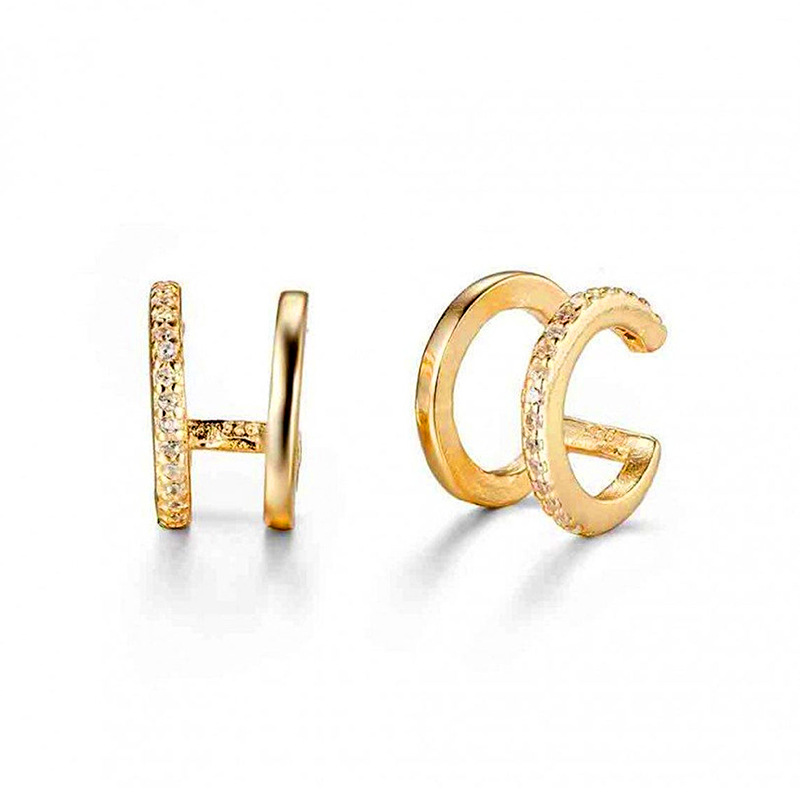 Copper Zirconia Layered Ear Cuffs U Shaped Non Pierced Minimalist Gold Plated Clip On Earrings For Women
