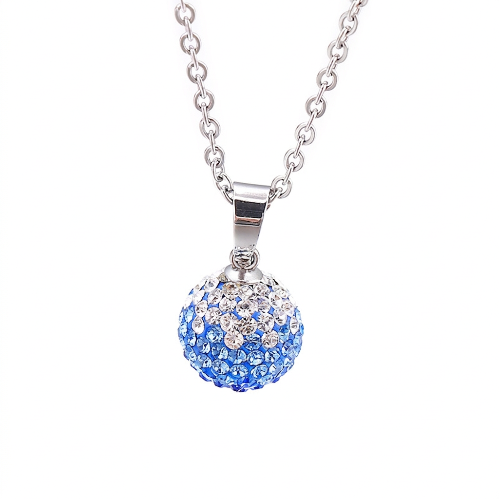 Stainless Steel Round Ball Pendant Necklace For Women Rhinestone Shamballa Style Fashion Elegant Jewelry Gift