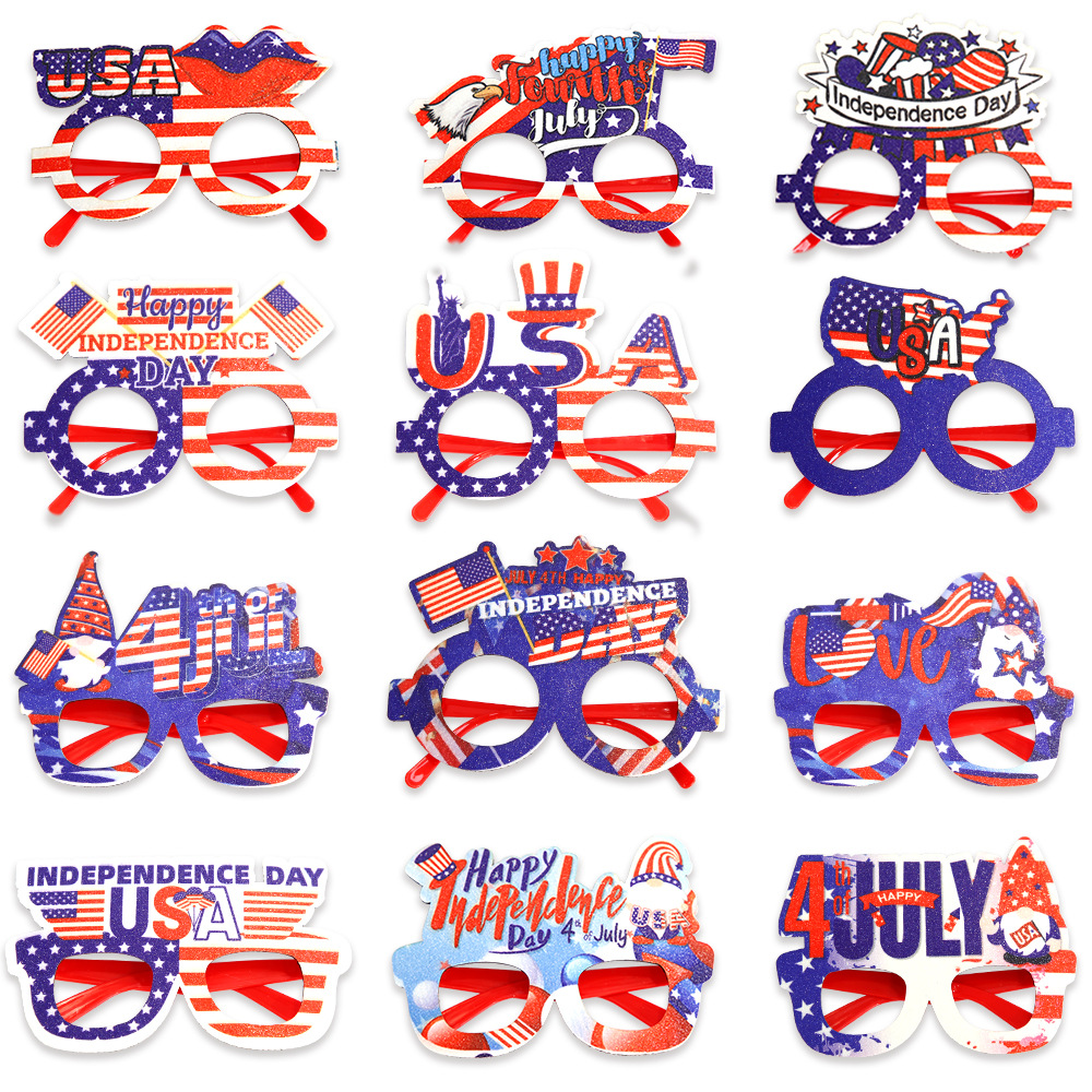 USA Independence Day Party Glasses Red White Blue Star Stripes Glitter Eyewear For July 4th Celebration Patriotic Party Supplies Photo Props Adults Kids