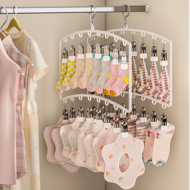 Multi-Clip Baby Clothes Hanger Space Saving Plastic Metal Sock Storage Rack For Wardrobe Drying Organizer Modern Minimalist Hanging Rack