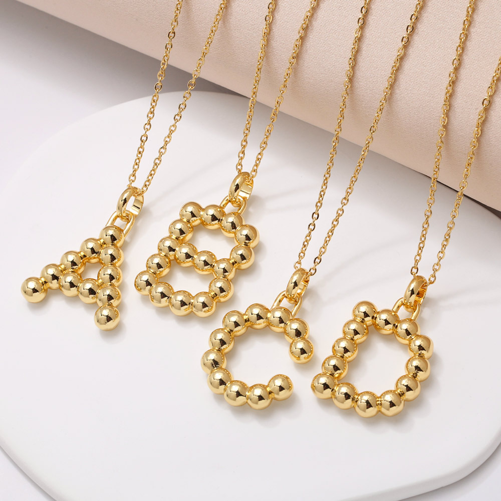Alphabet Initial Necklace Beaded Bubble Letter Copper Gold Plated Minimalist Pendant Jewelry For Women Men