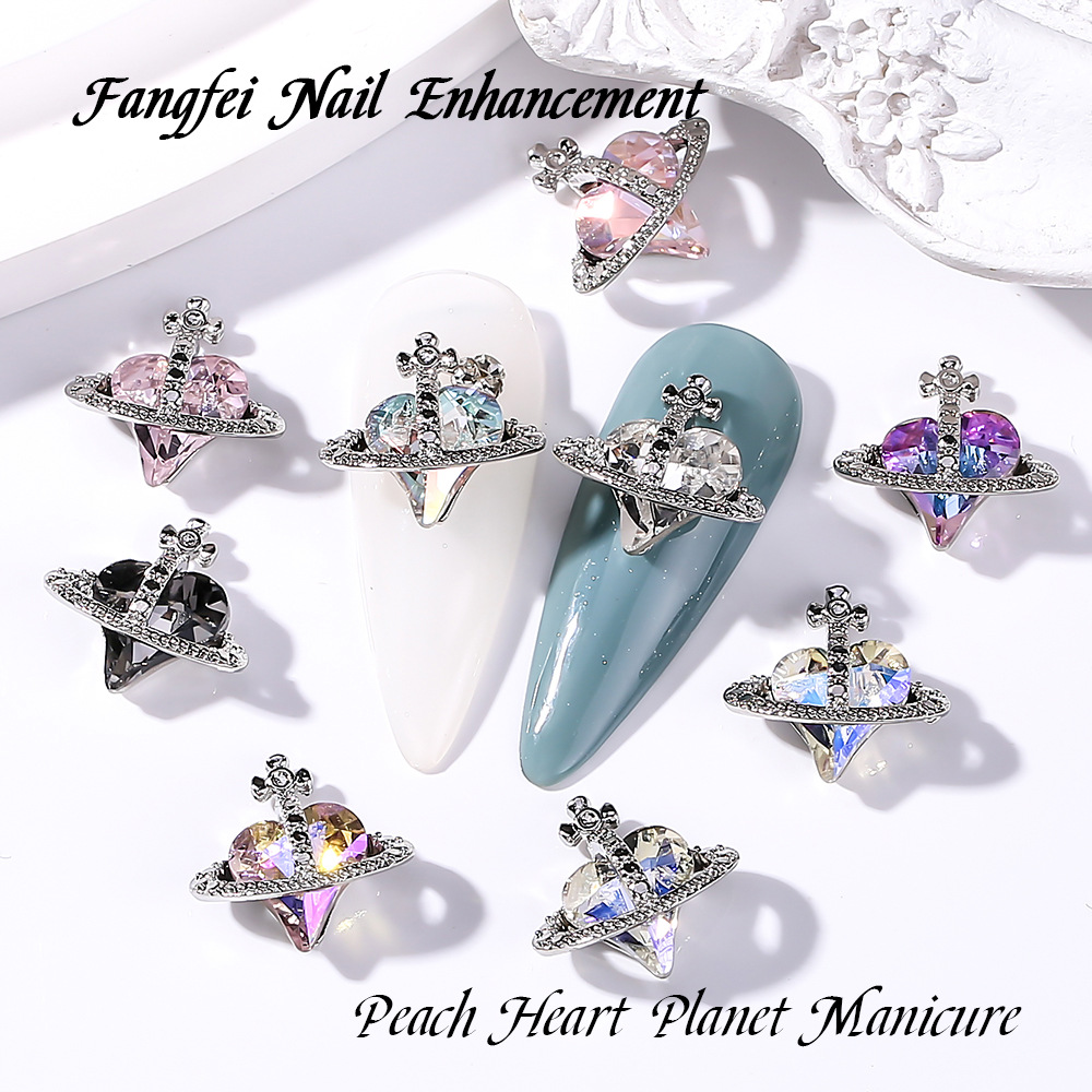 Nail Art Accessories Heart Planet Cross Alloy Rhinestone Decorations For Manicure DIY Jewelry Making Vintage Dark Style Women Beauty Items