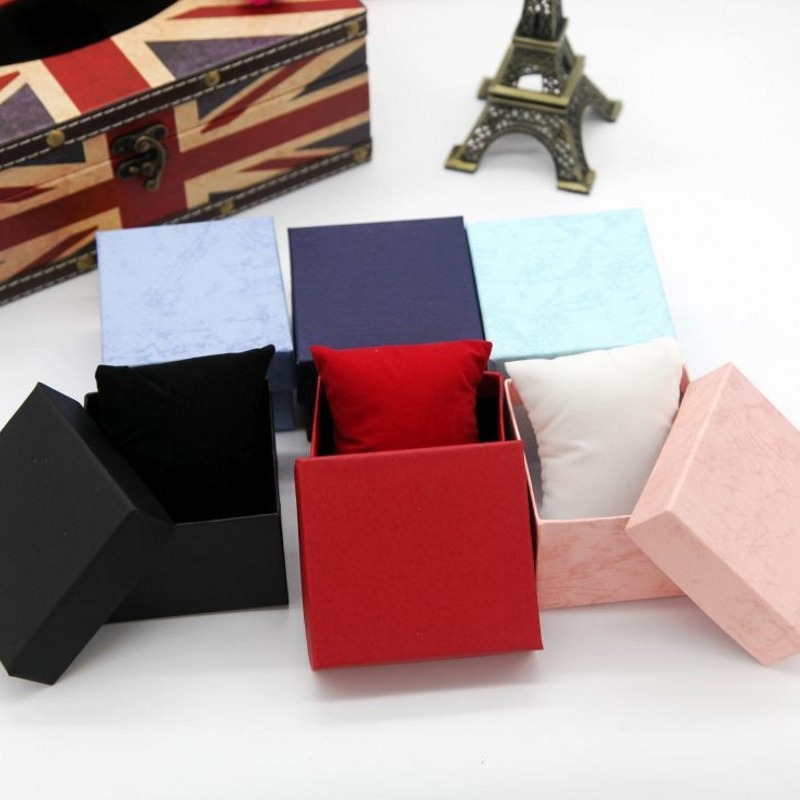 Square Jewelry Watch Box Textured Cardboard Gift Packaging Case With Soft Pillow Sponge Inset Multi Color Display Box For Watches Bracelets Bangles Necklaces