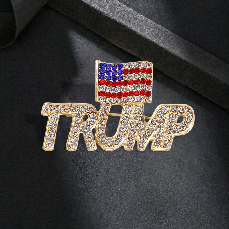 Creative USA Flag Letter Brooch Pin Rhinestone Enamel Alloy Election Campaign Jewelry For Men Women Presidential Candidate Lapel Pin Accessory