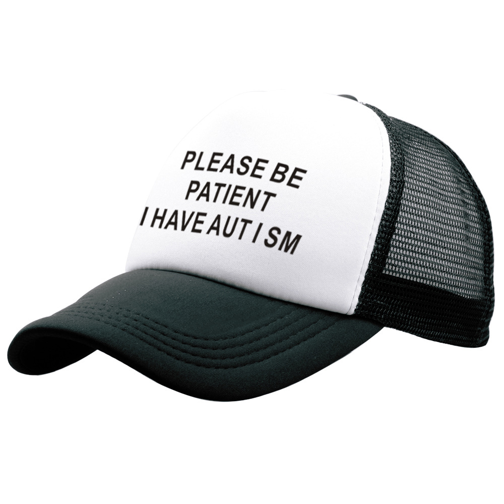 Please Be Patient I Have Autism Trucker Hat Mesh Back Adjustable Snapback Baseball Cap Breathable Summer Sun Hat For Men Women Casual Outdoor Style