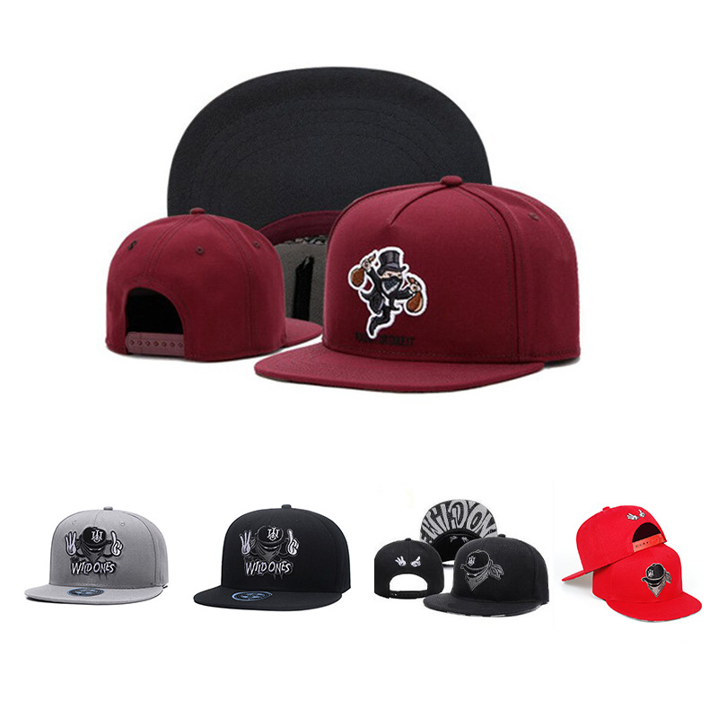Flat Brim Baseball Cap Cotton Hip Hop Snapback Hat With 3D Embroidery Cartoon Thief WILD ONES Pattern Outdoor Streetwear Casual Sunshade Cap For Men Women