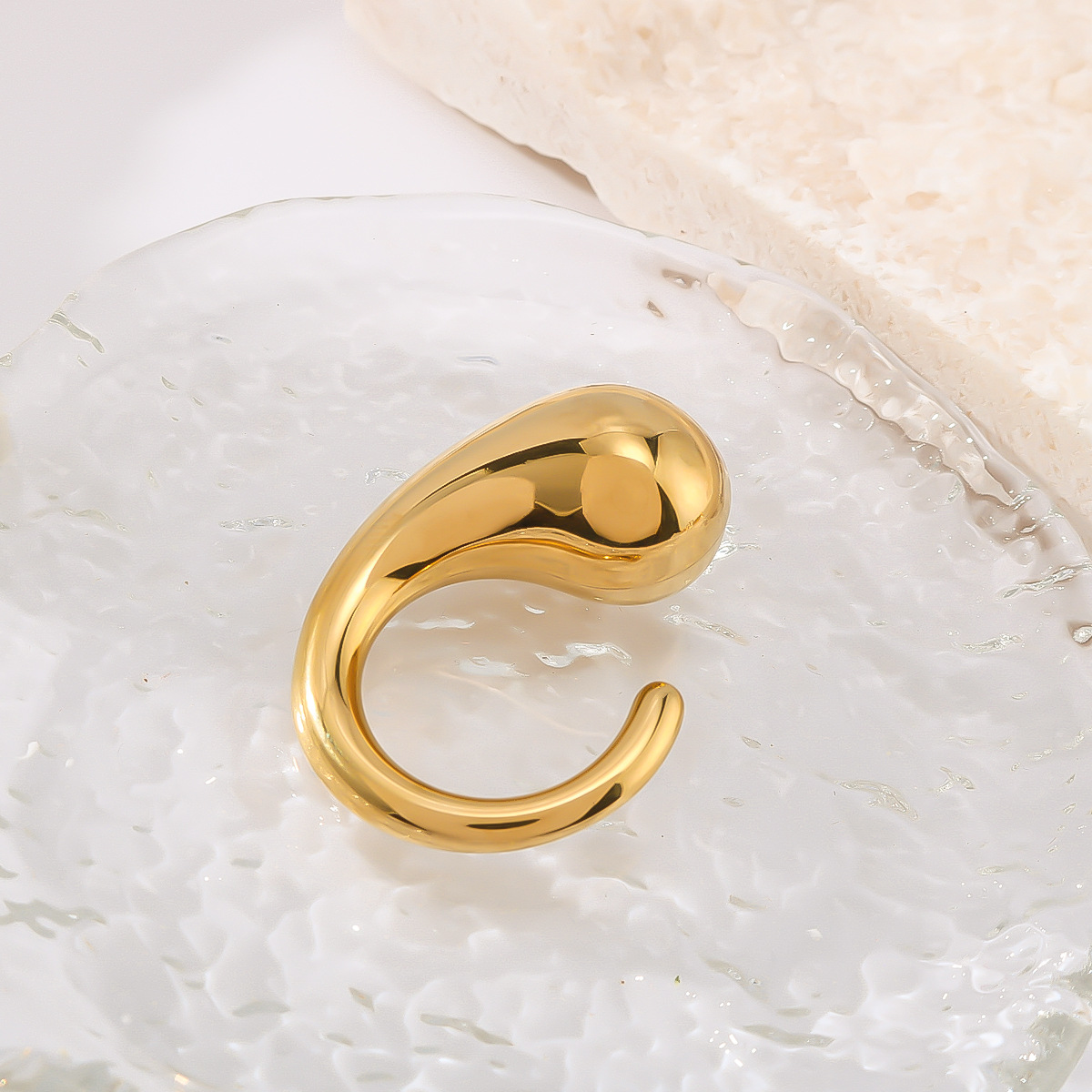 Water Drop Open Ring Stainless Steel Minimalist Geometric Adjustable Jewelry For Women Gold Plated Ins Style Elegant