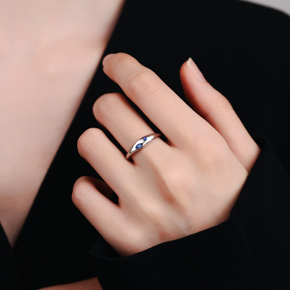 Minimalist 925 Sterling Silver Open Ring Adjustable Blue Marquise Round Zircon Chic Niche Women Jewelry