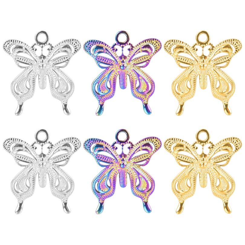 Hollow Butterfly Pendant Necklace Stainless Steel 18K Gold Plated Filigree Animal Jewelry For Women Rainbow Gold Silver