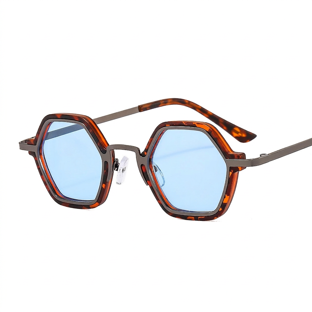 Wholesale Hexagonal Sunglasses Metal Frame Vintage Geometric Style - Everful