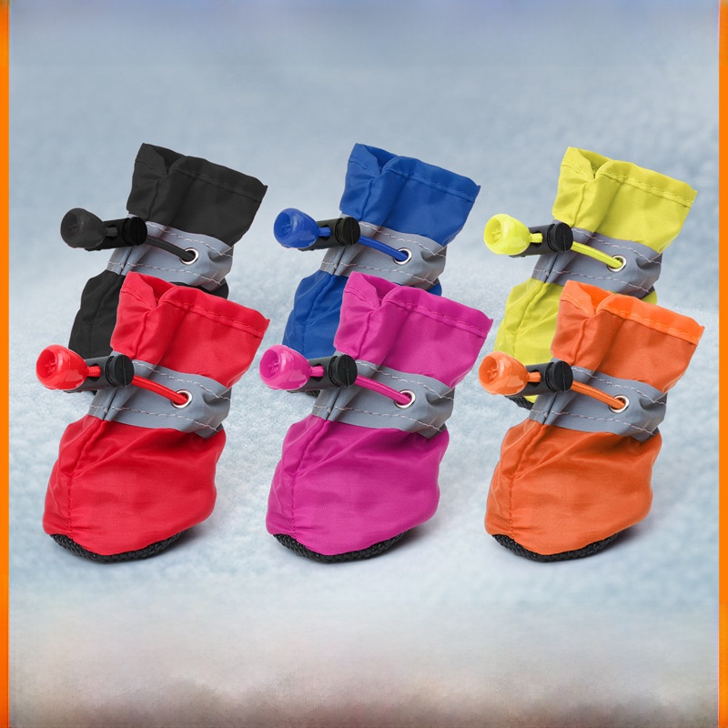 Waterproof Pet Dog Shoes Reflective Non-Slip Dog Boots for Small Medium Dogs Adjustable Outdoor Puppy Rain Boots with Warm Lining 4Pcs Set