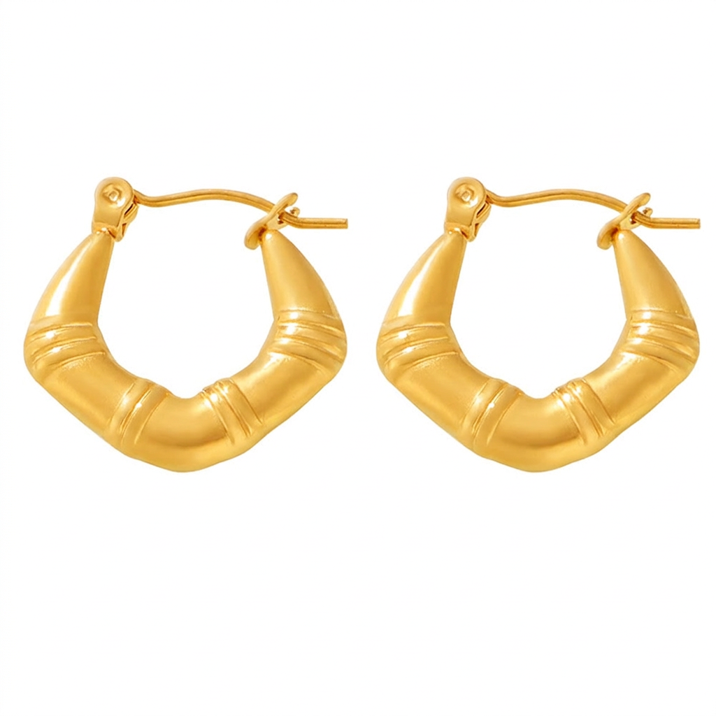 Bamboo Texture Hoop Earrings U-Shaped Geometric Titanium Steel Retro Niche Jewelry For Women Minimalist