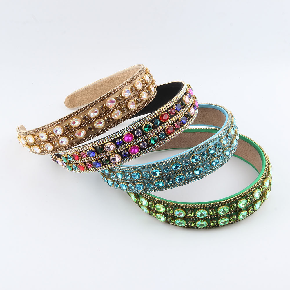 Luxury Baroque Rhinestone Headband Colorful Crystal Gemstone Padded Hair Band Vintage Alloy Hair Hoop for Women Girls Wedding Party Hair Accessories