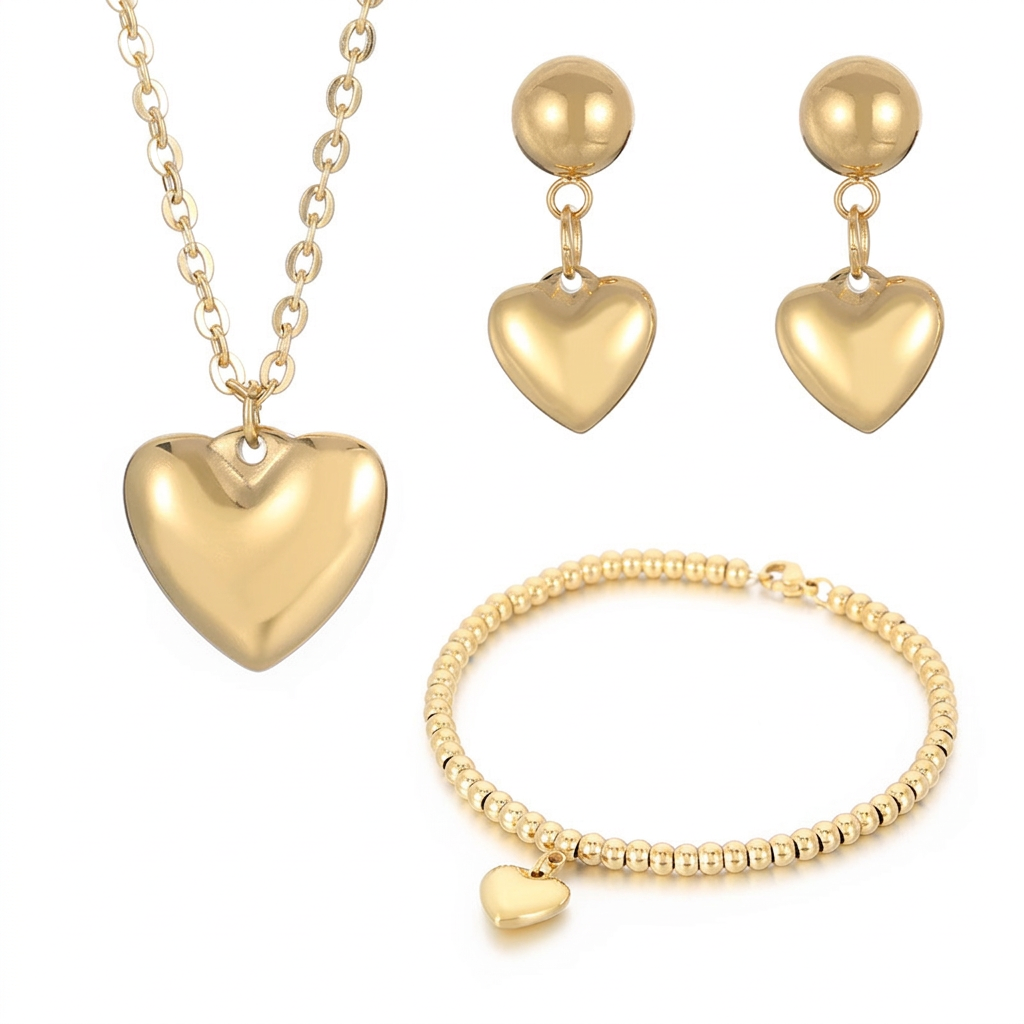Stainless Steel Heart Necklace Earrings Bracelet For Women Polished Minimalist French Style Jewelry Accessories