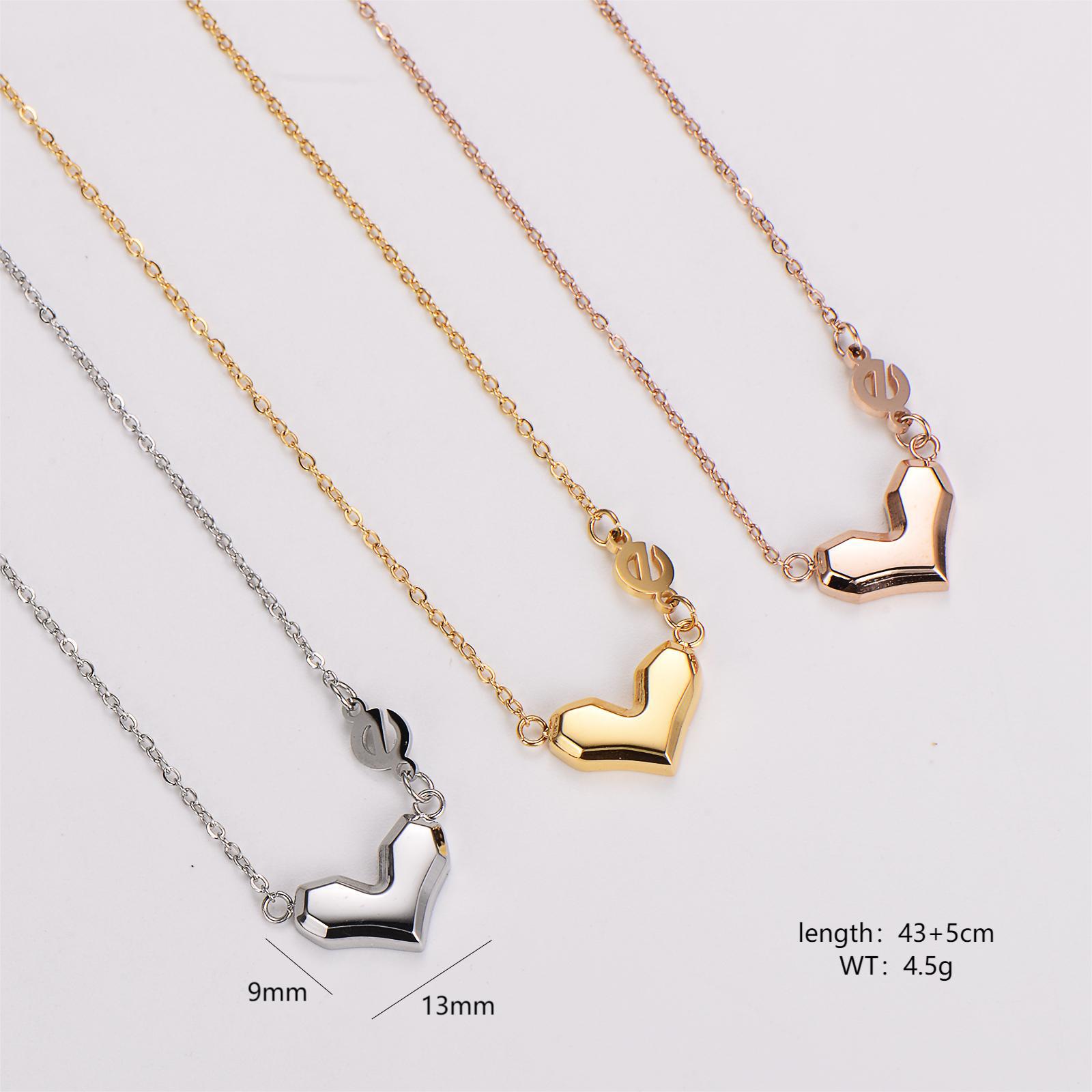 Geometric 3D Heart Pendant Necklace Stainless Steel 18K Gold Plated Letter E Charm Fashion Jewelry For Women O-Chain