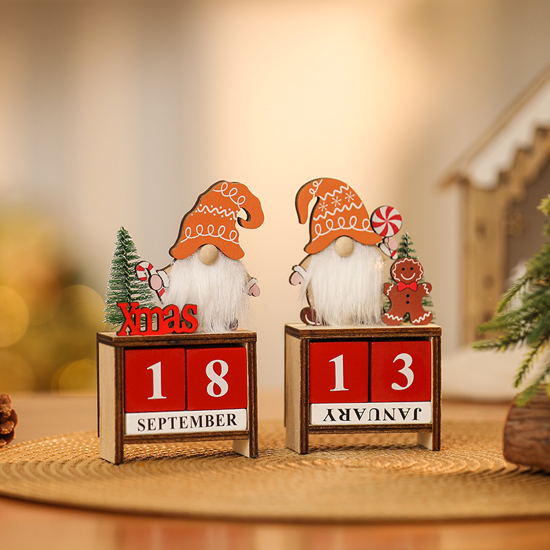 Christmas Wooden Countdown Advent Calendar DIY Tabletop Ornament Gnome Santa Claus Gingerbread Man Decoration Xmas Perpetual Calendar For Home Office