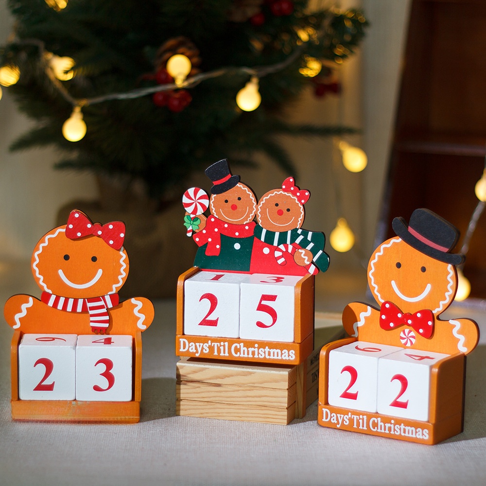 Wooden Gingerbread Man Christmas Countdown Calendar Tabletop Decoration Days 'Til Christmas Advent Ornament For Home Office Holiday Xmas Party Gift