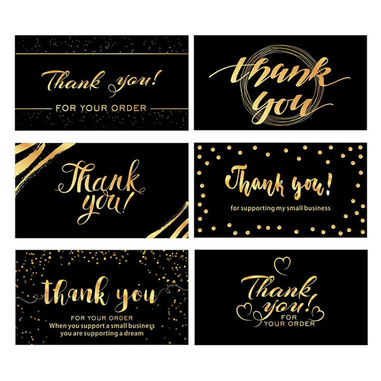 120Pcs Black Gold Foil Thank You Cards For Your Order Appreciation Cards For Small Business Packaging Inserts Premium Glossy Cardstock With Blank Backside