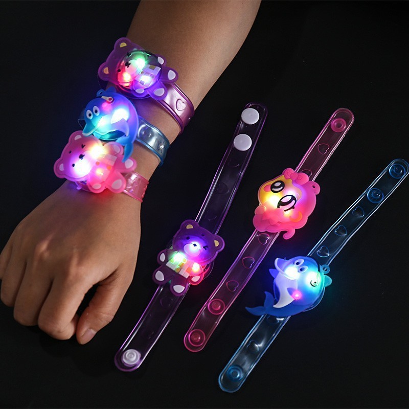 LED Glow Bracelet Cartoon Silicone Wristband Flashing Light Up Toy for Kids Birthday Party Favors Christmas Halloween Gift Random Styles