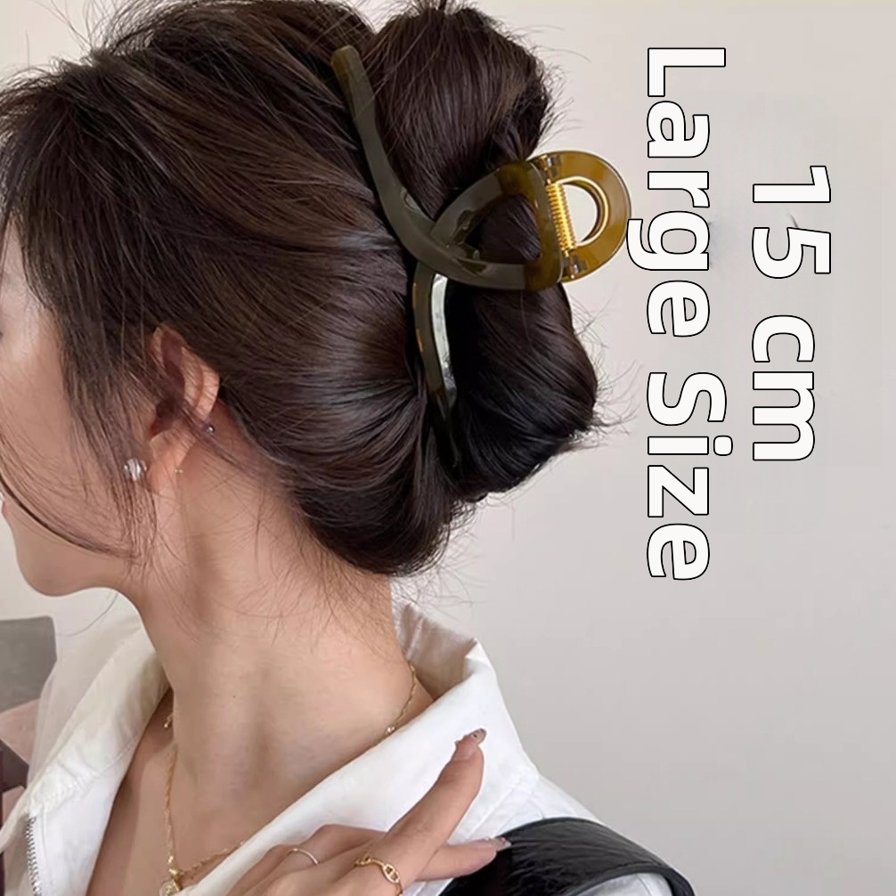Extra Large PC Plastic Hair Claw Clips Simple Geometric Shark Clip Strong Hold 15cm Big Size For Thick Hair Women Fashion Commute Back Head Bun Hair Accessories