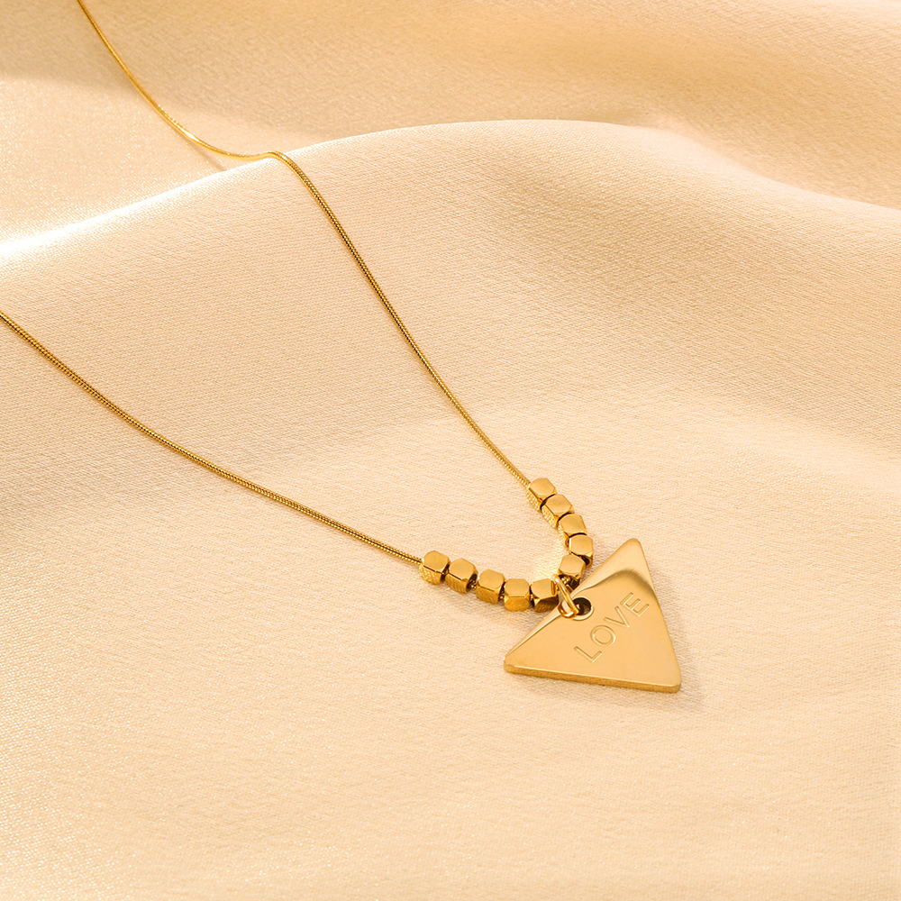 Geometric Triangle Pendant Necklace 18K Gold Plated Stainless Steel Love Engraved Asymmetric Jewelry For Women