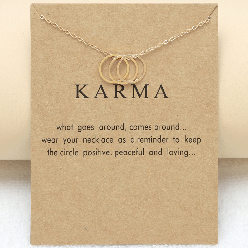 Karma Circle Pendant Necklace Gold Silver Plated Copper Interlocking Three Rings Geometric Link Chain With Wish Card For Women Jewelry Gift