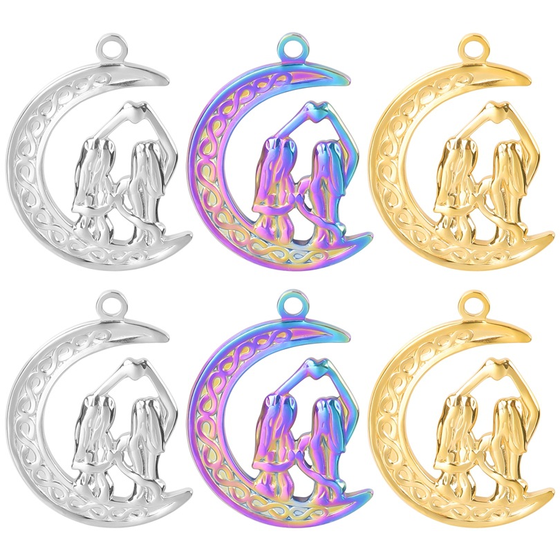 Stainless Steel Moon Necklace For Sisters Best Friends Celtic Knot Crescent Pendant Iridescent Gold Silver Jewelry