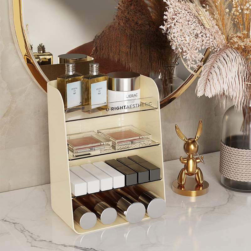 Multi-Layer Makeup Organizer PET PS Plastic Cosmetic Storage Box For Perfume Lipstick Skin Care Products Transparent Dustproof Vanity Desktop Organizer For Bedroom Bathroom Women