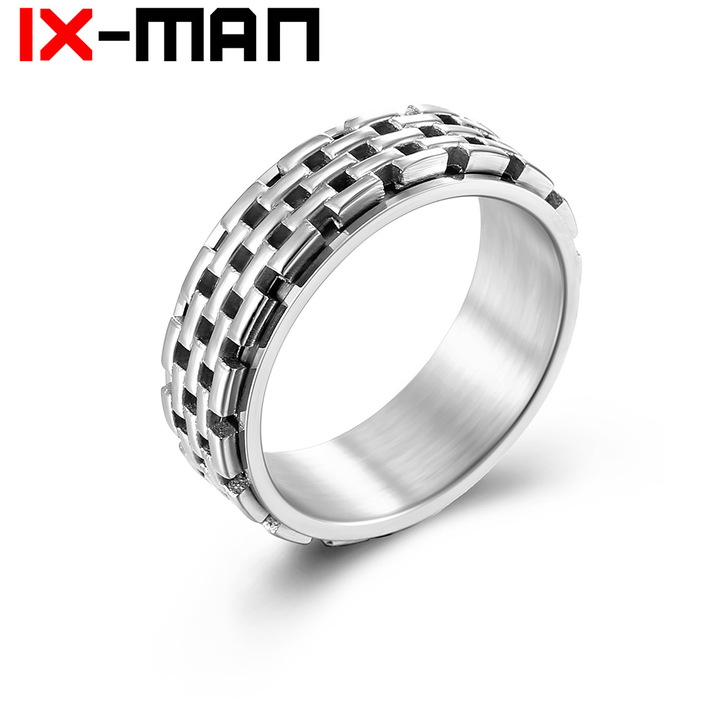 Minimalist Stainless Steel Spinner Ring Anxiety Relief Great Wall Weave Pattern Rotating Ring Personalized Geometric Fashion Jewelry For Men Women Unisex