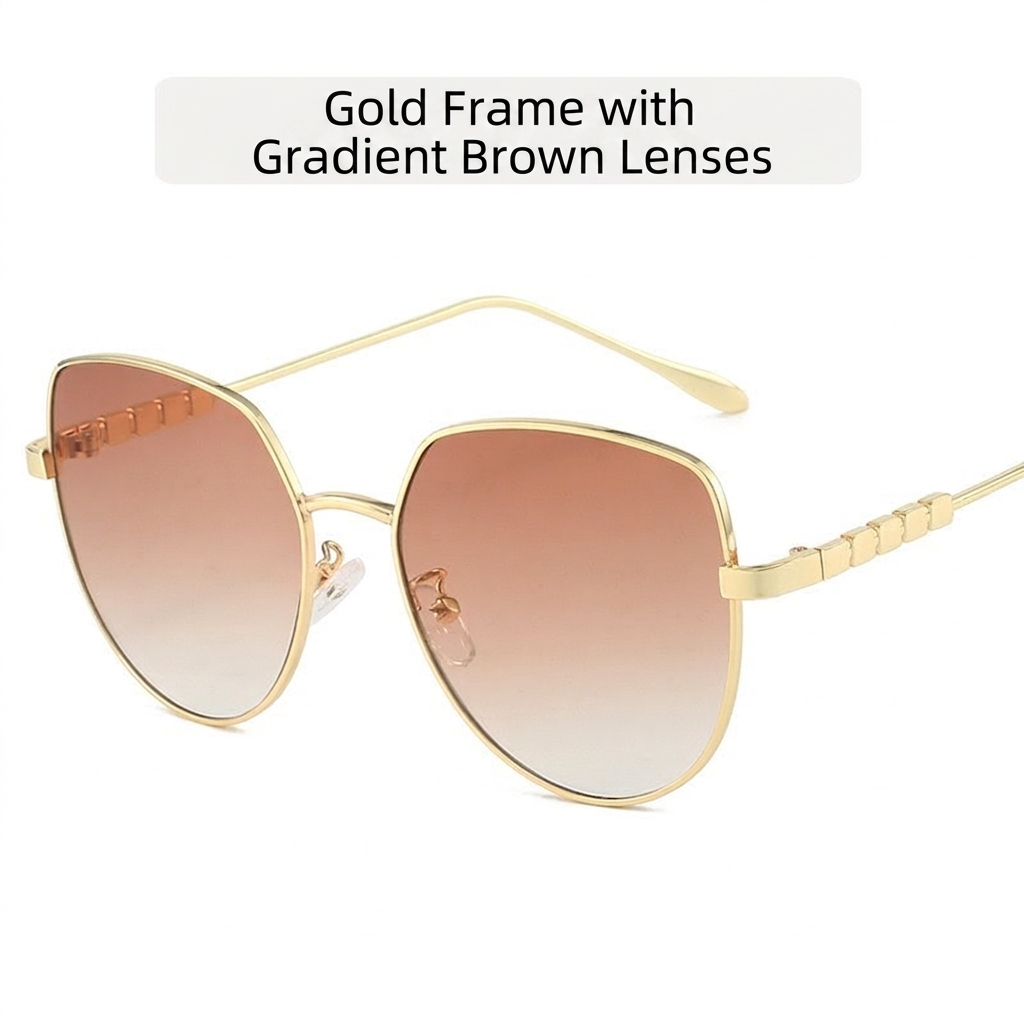 Wholesale Women Cat Eye Sunglasses with Geometric Metal Frame - Everful