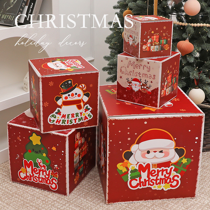 5Pcs Christmas Gift Boxes Cardboard Nesting Decorative Boxes With Santa Snowman Patterns For Holiday Party Home Decoration Cartoon Style Large Paper Packaging Boxes