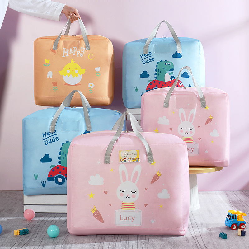 Children's Cartoon Quilt Storage Bag 600D Oxford Cloth Waterproof Large Capacity Kindergarten Bedding Organizer With Label Card Slot For Blankets Clothes Kids Home