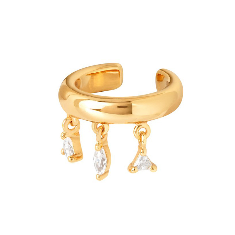 Copper Zircon Ear Cuff With Dangling Geometric Charms Non Pierced Clip On Earrings For Women Fashion Jewelry