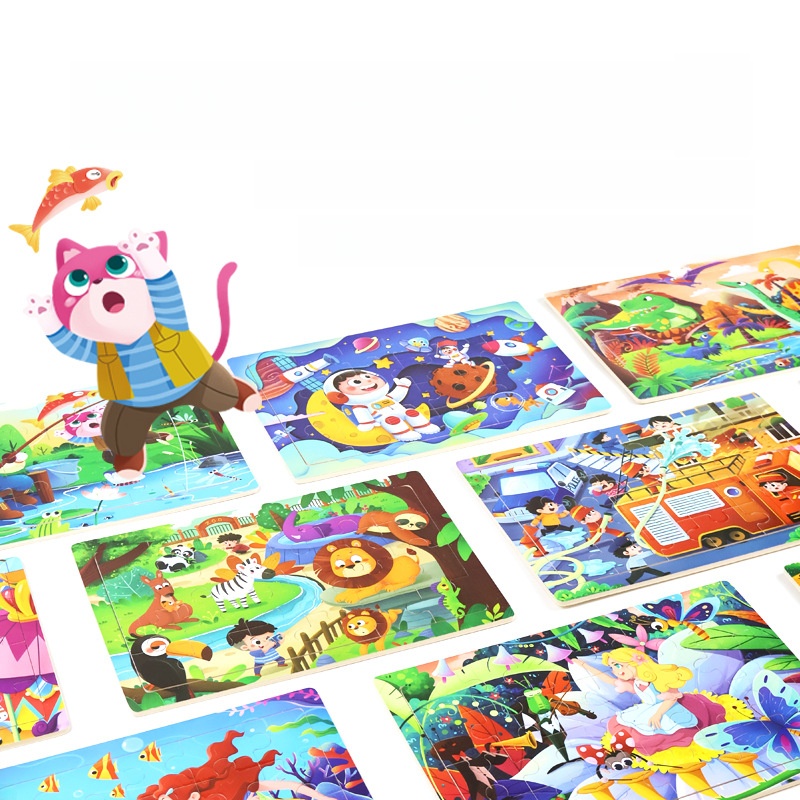 Wooden Jigsaw Puzzles For Toddlers Kids Educational Learning Toys Cartoon Animal Vehicle Cognitive Puzzle Board Early Development Brain Teaser Gift