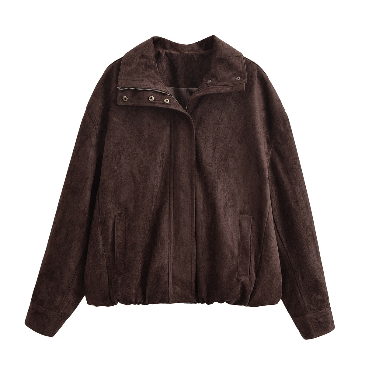Women's Faux Suede Jacket 100% Polyester Suede Fabric Zip Up Button Closure Long Sleeve Outwear Windproof Casual Streetwear Autumn Winter European American Loose Fit Vintage Style Brown Jacket