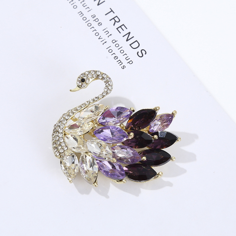 Elegant Swan Crystal Rhinestone Brooch Alloy Animal Pin For Women Party Wedding Banquet Jewelry Accessory With Hair Clip Option