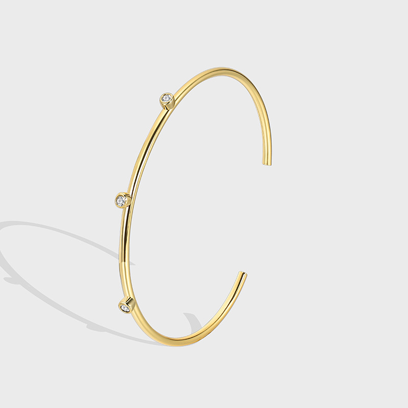 Open Bangle Bracelet Brass 18K Gold Plated Minimalist Niche Design Adjustable Cubic Zirconia Jewelry Women Elegant Gift