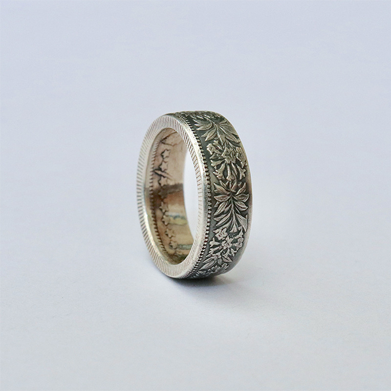 Vintage Swiss Franc Coin Ring Alloy Antique Silver Plated Edelweiss Flower Relief Ring For Men Women Unisex Retro Jewelry Gift