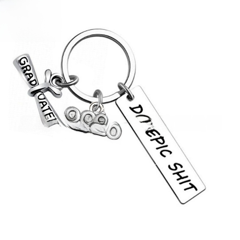 Stainless Steel Graduation Keychain Class of 2026 Gift Do Epic Shit Take Pride Inspirational Lettering Keyring With Graduation Cap Scroll Charms For Students Friends