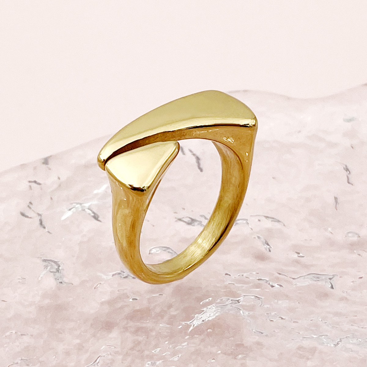Geometric Stainless Steel Ring 18K Gold Plated Double Head Triangle Quadrilateral Open Ring Minimalist Jewelry