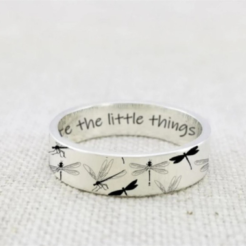Vintage Dragonfly Ring Alloy Engraved Appreciate The Little Things Lettering Animal Jewelry Women Gift