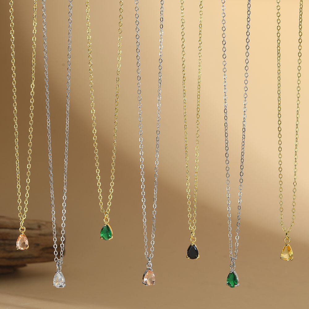 Teardrop Pendant Necklace Copper Zircon Minimalist Water Drop Clavicle Chain Jewelry For Women Versatile Luxury Punk Style