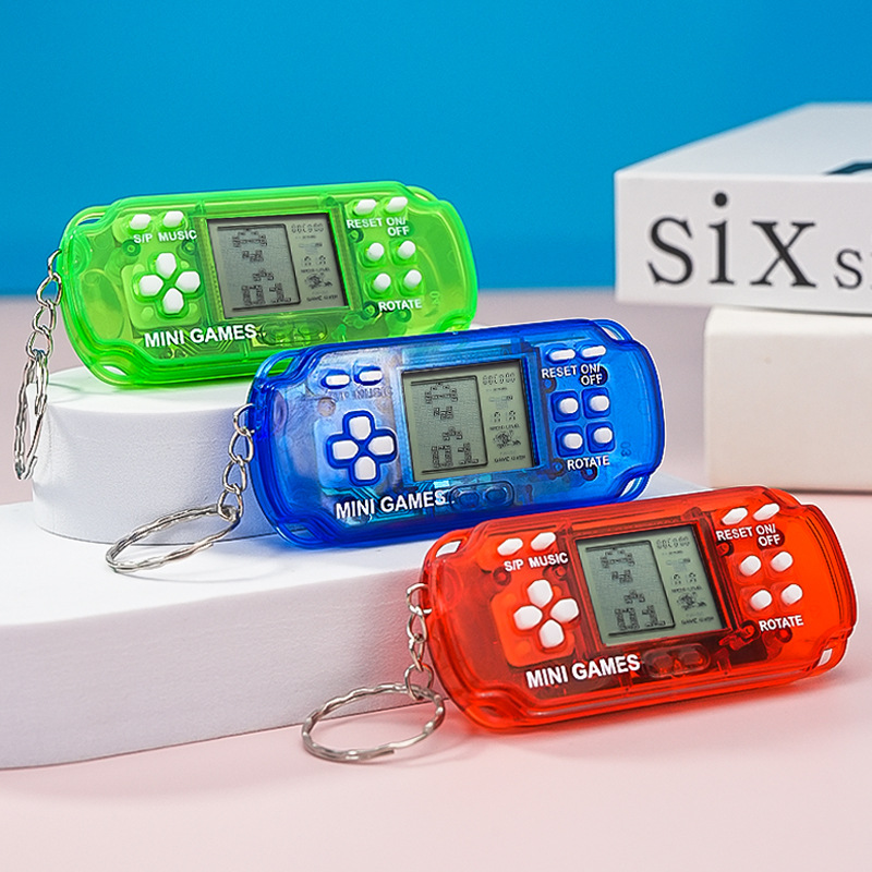 Retro Mini Handheld Tetris Game Console Keychain Transparent ABS Plastic Portable Electronic Video Game Toy For Kids Party Favors Gift