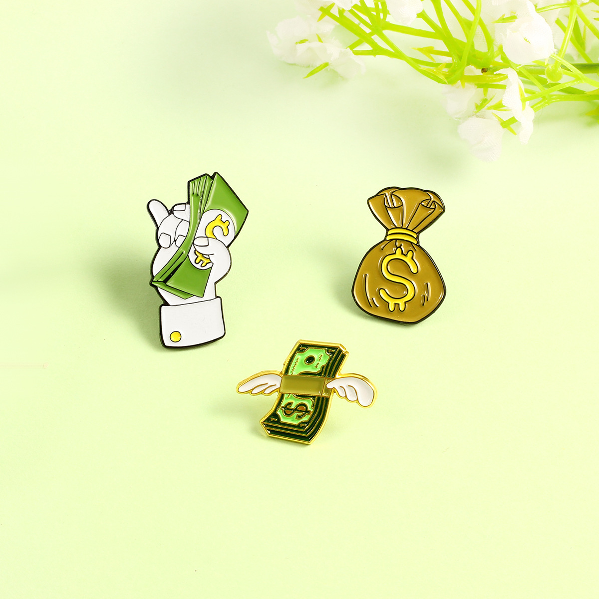 Creative Money Theme Alloy Enamel Brooch Pins Dollar Sign Money Bag Winged Cash Fashion Cartoon Lapel Pins For Clothing Backpack Unisex Decorative Jewelry Gift