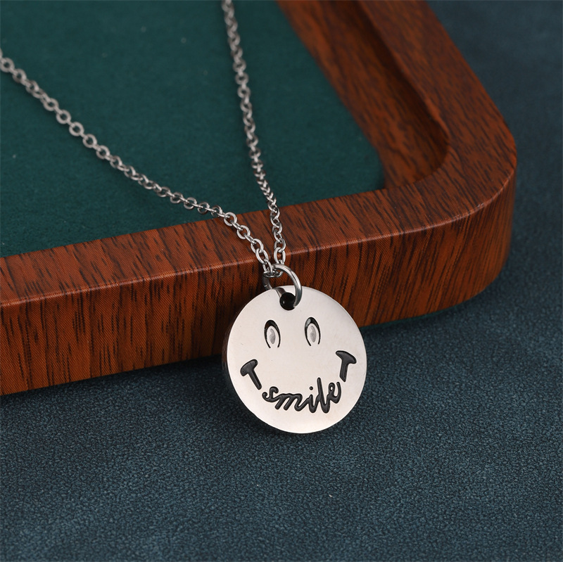 Smile Face Pendant Necklace Stainless Steel Harajuku Hip Hop Style Jewelry For Women